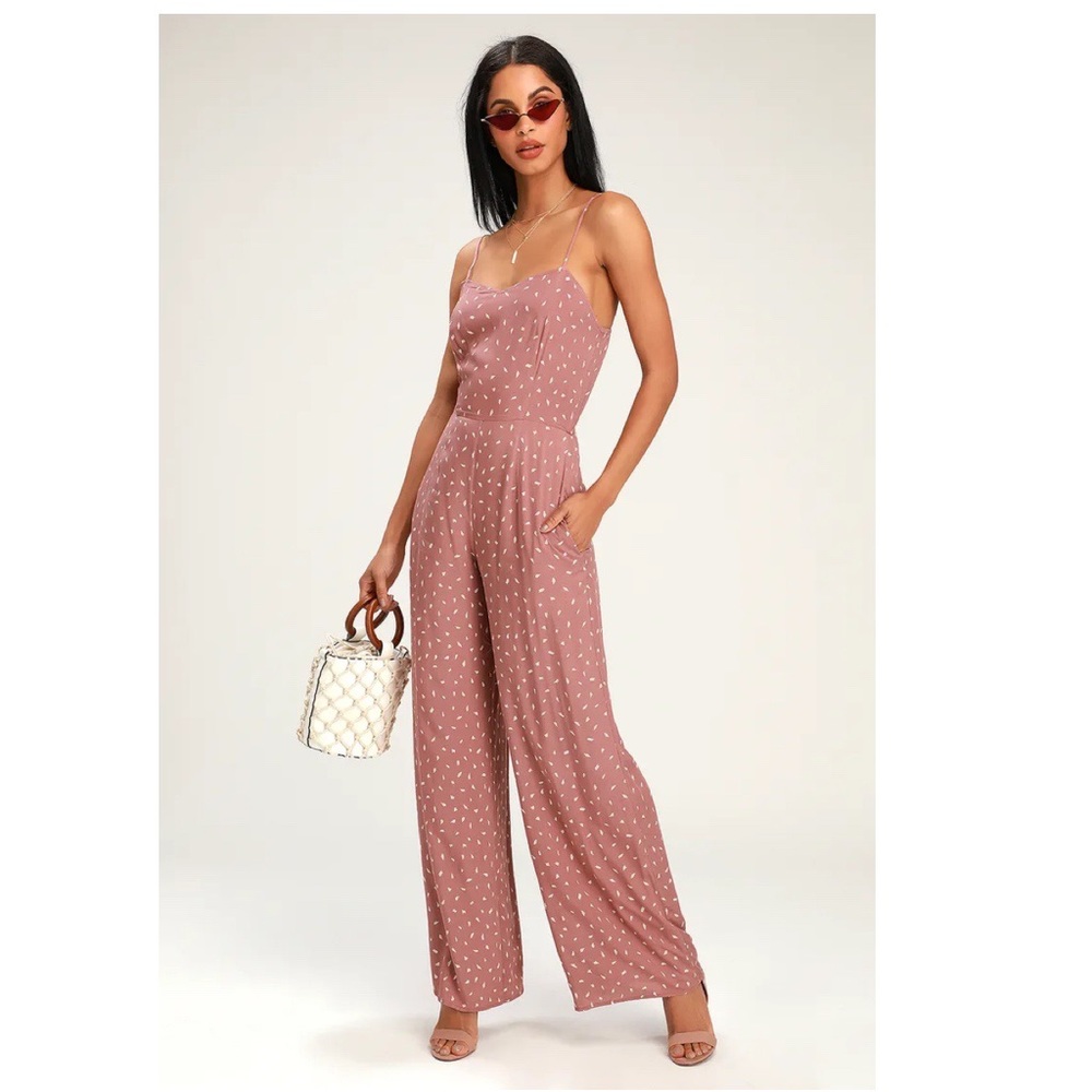 Mauve Print Sleeveless Wide-Leg Jumpsuit